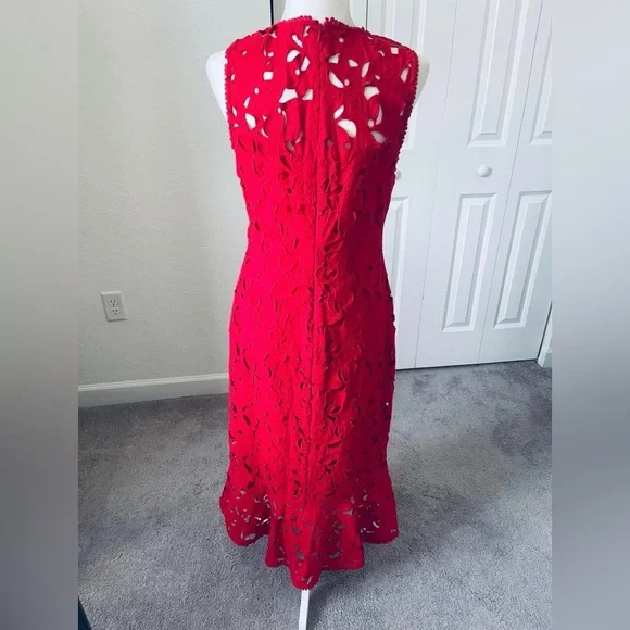 New Shoshanna Red Eyelet Cotton Maxi Dress Size 6 - Picture 7 of 9